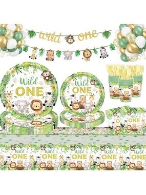 Wild One Jungle First Birthday Party Supplies zoo animals 1st decorations